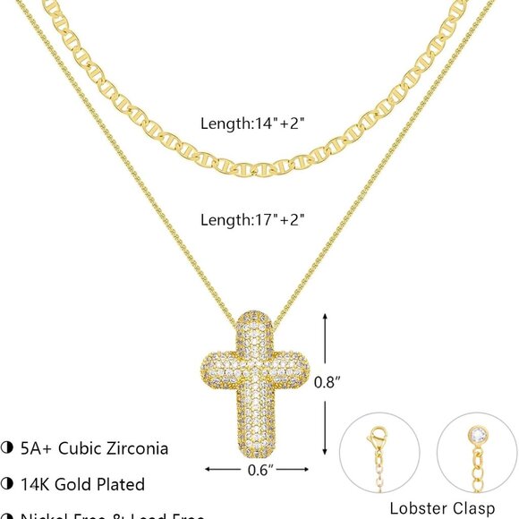 Bubble Cross Necklace for Women 14k Gold Plated Cross Necklace Stackable Dainty - Picture 4 of 7